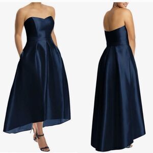 NWT Alfred Sung Corset-top High-low Gown Dress Midnight Navy Blue Satin Size 0